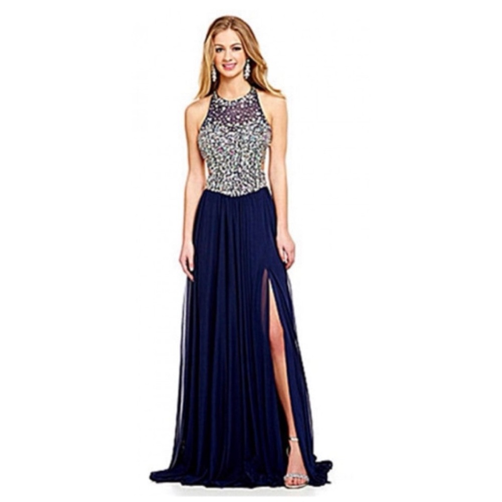 Glamour by Terani Couture - Blue Chiffon with Iridescent Stones - Size 2